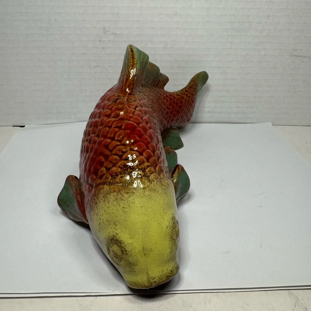 Ceramic Carp Koi Fish Figurines Display Art Pottery Fishing Decor